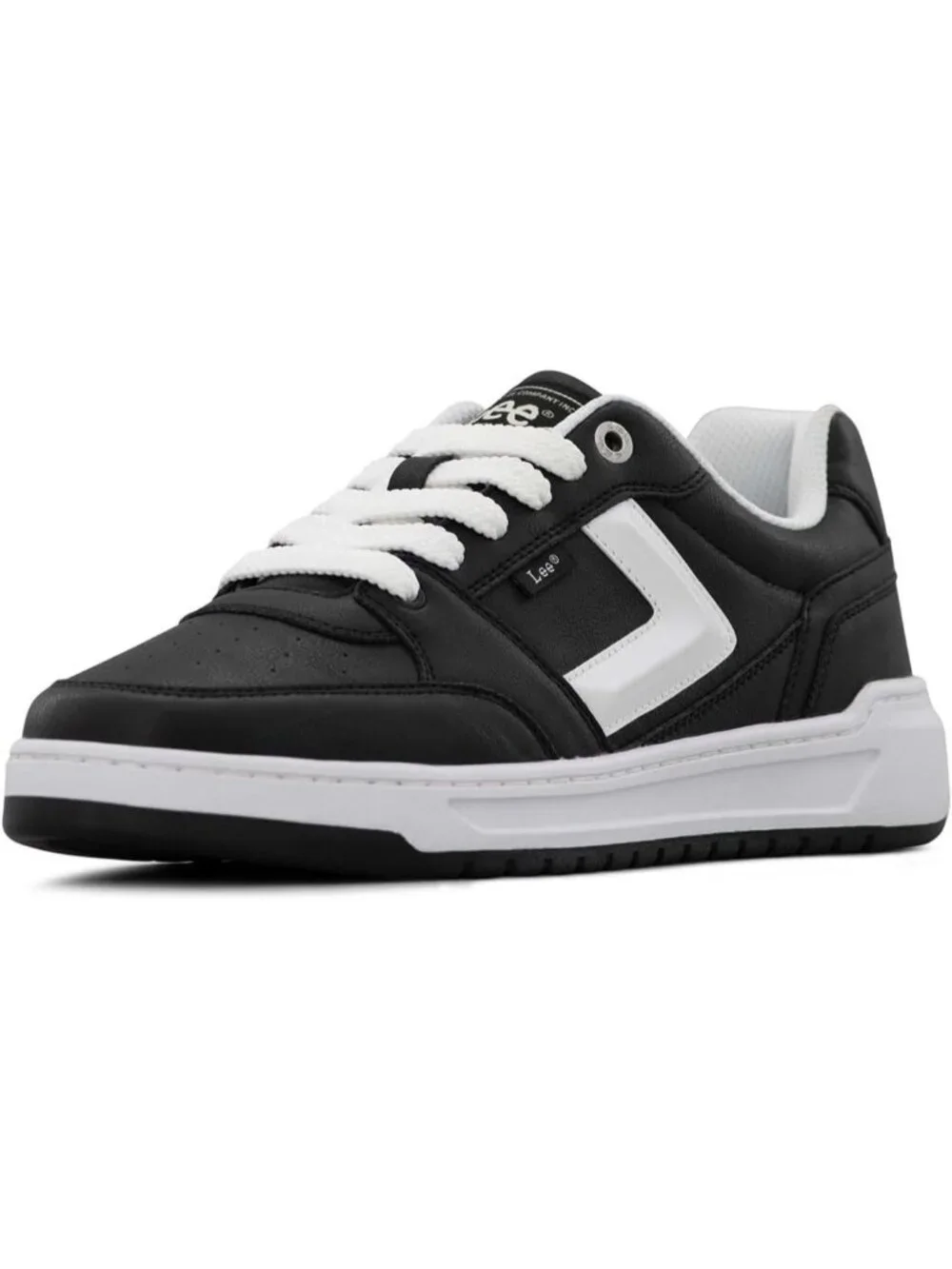 Lee Men's Black White Imported Rubber Faux Leather Adjustable Lace Up Sneakers